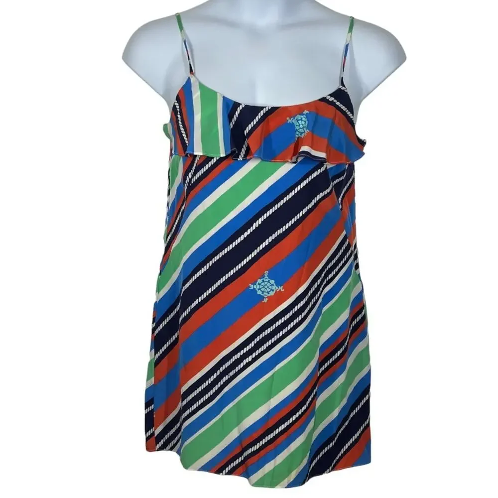 Lilly Pulitzer Laya Silk Mini Dress Small Nautical Compass Ruffle Preppy - Picture 2 of 15